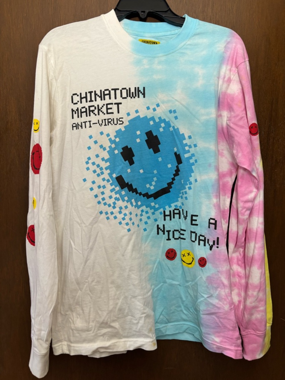 CHINATOWN MARKET  'Have A Nice Day' Long Sleeve Tee 💛🩵🩷- Tie-Dye 🙂